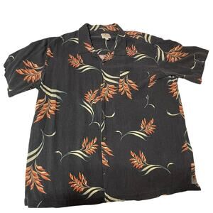 Solitude Washable Silk Washed Black Tropical Floral Hawaiian Button Up Top XXL